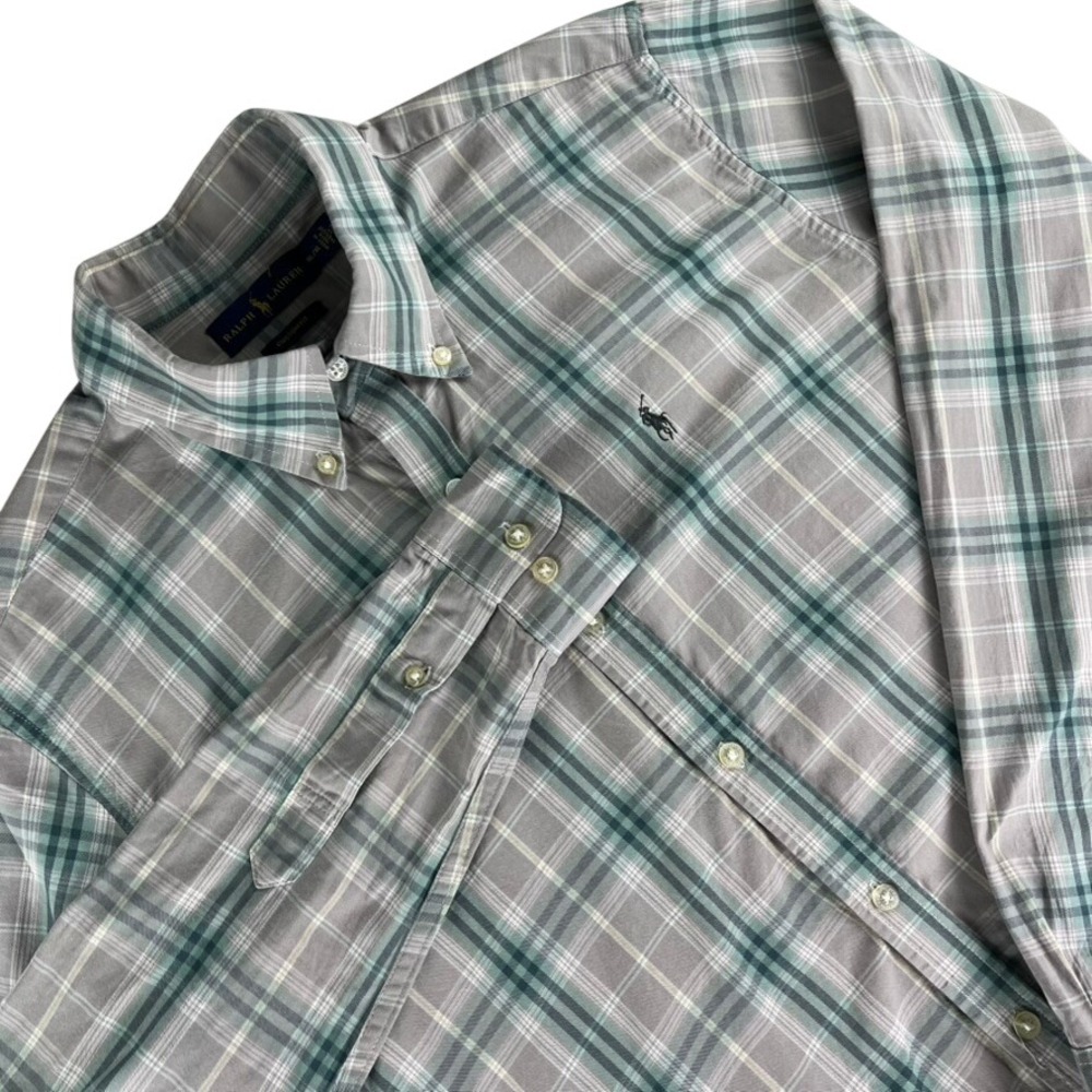 Polo Ralph Lauren Custom Fit Tattersall Shirt XL Gray Green Button Down